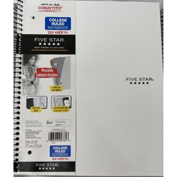 Five Star Spiral Notebook 1 Subject College Ruled 220 Sheets Pack of 2 White - Picture 2 of 4